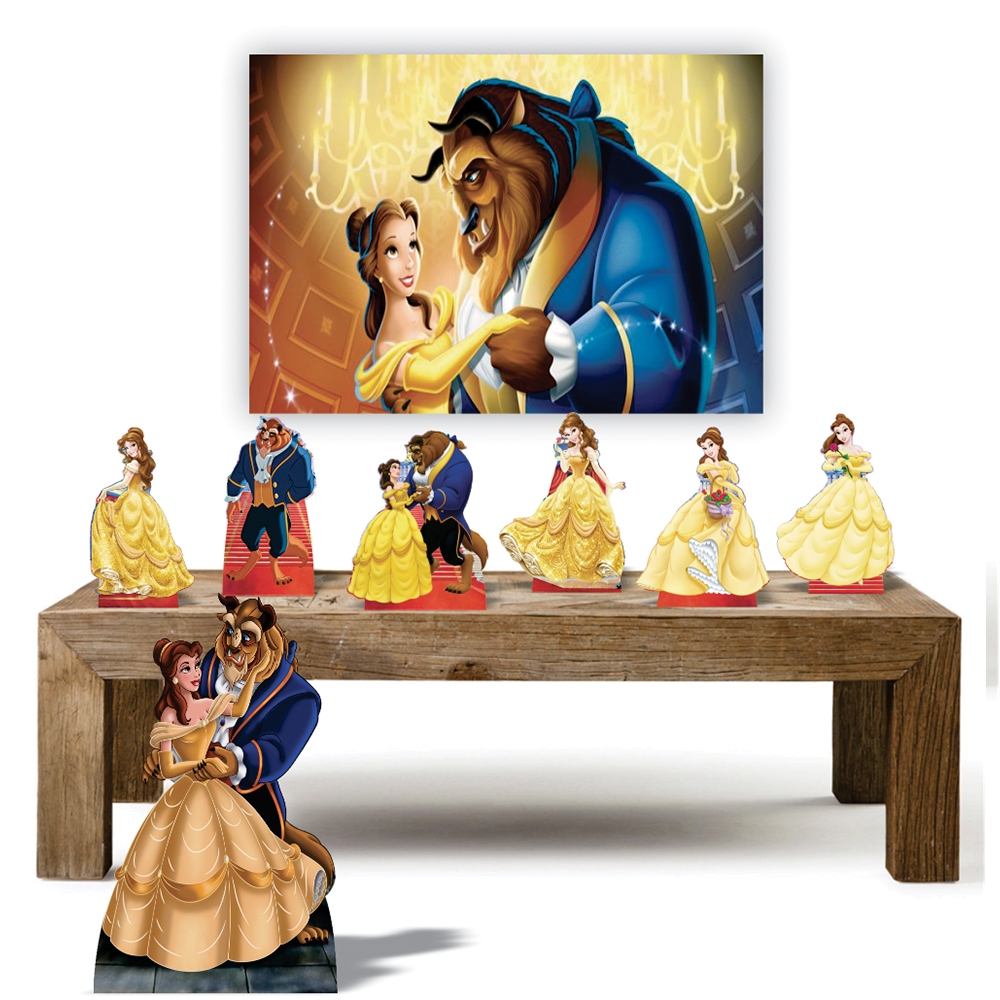 A Bela E A Fera Md1 Kit 7 displays + Painel Decoração Festa em mdf