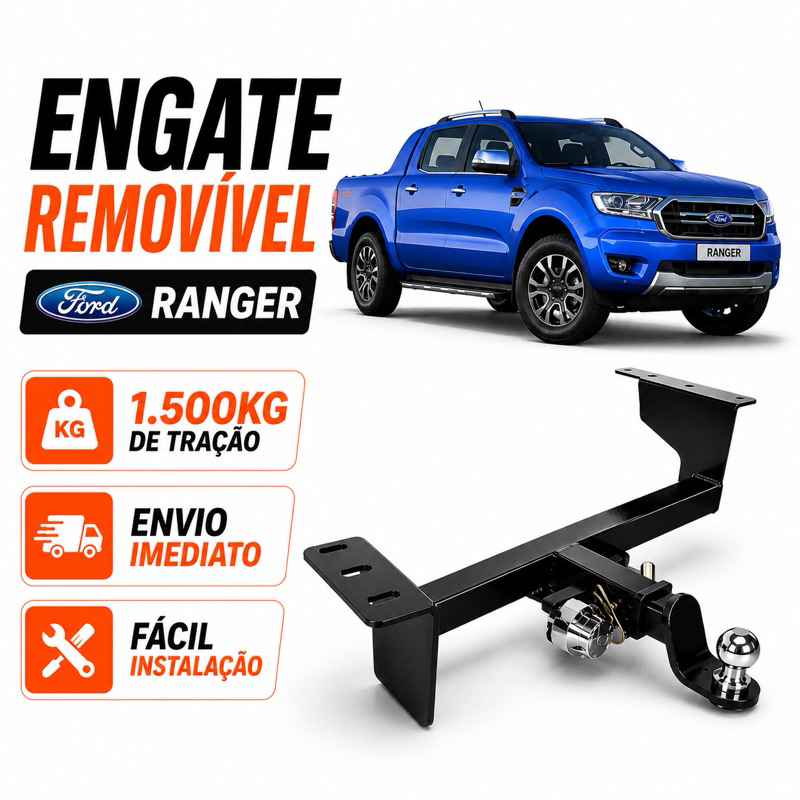 Engate Reboque Removível Ranger 2013 a 2024 1.500kg