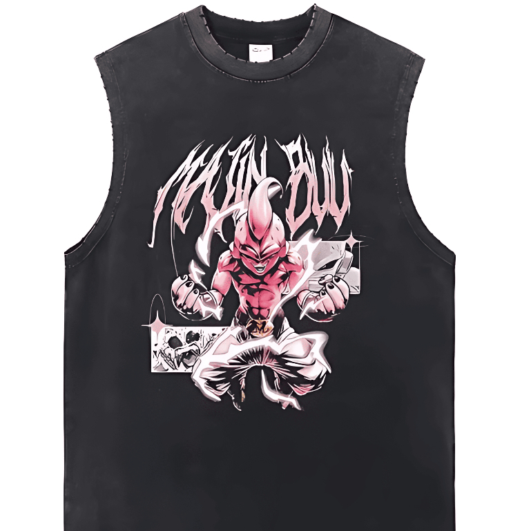 Camiseta Regata Dragon Ball Malígno KID BUU Machão 100% Algodão Adulto Academia Camisa Cavada Masculino Unissex