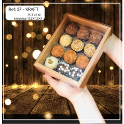 10 ~50 Caixas Embalagem Moldura 12 Doces Com Visor em Acetato KRAFT 15,5x11,5x4 - Ref. 37(CHOCO)