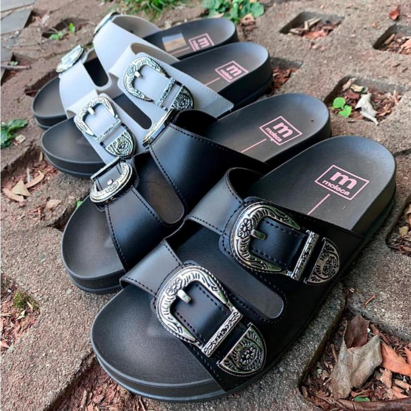 Sandália Feminina Moleca Papete Birken Fivelas Chinelo Flatform