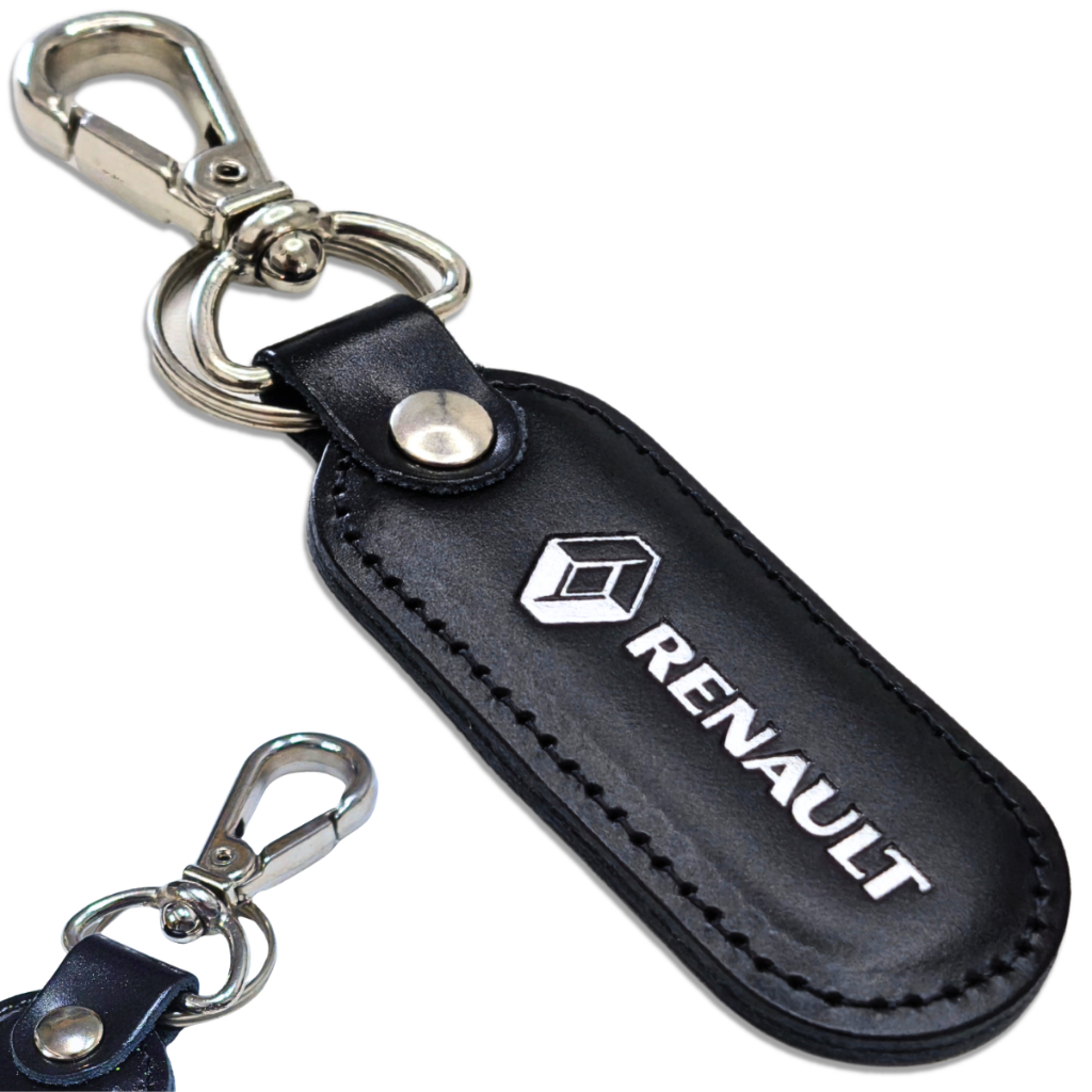 Chaveiro Renault Couro Preto Carro Mosquetão Automotivo Universal Tuning