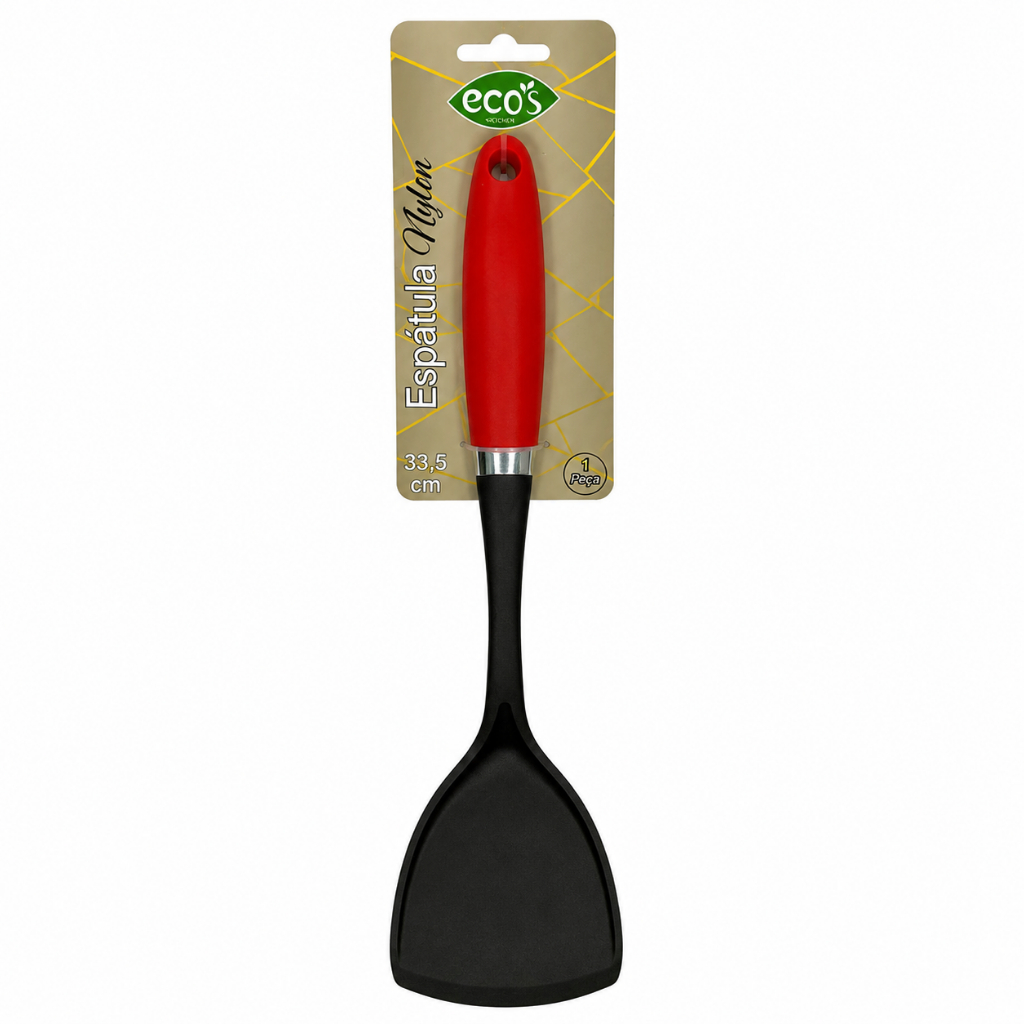 Espátula de Nylon Grande 33,5cm Preta com Cabo Vermelho – Resistente ao Calor, Ideal para Cozinha