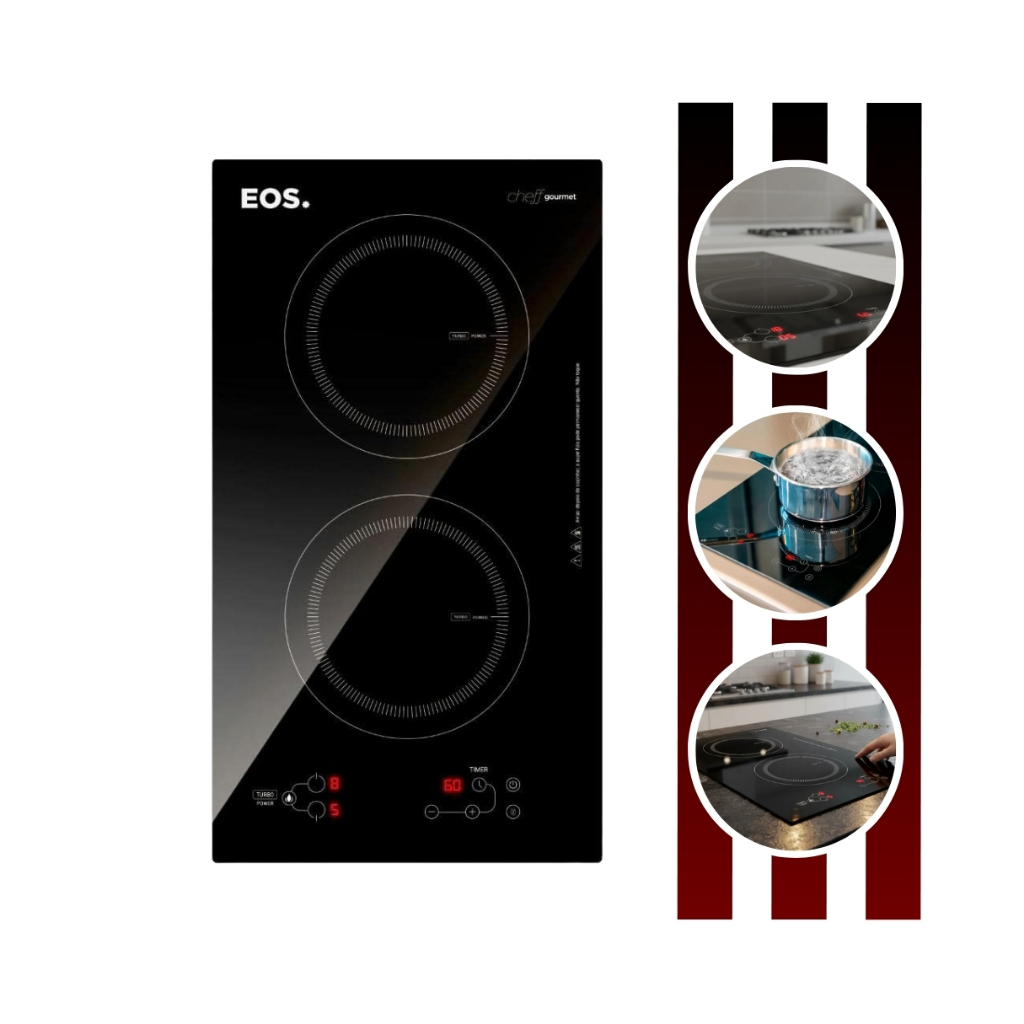 Cooktop de Indução ECI02EP 2 Bocas Preto Cheff Gourmet 220v EOS
