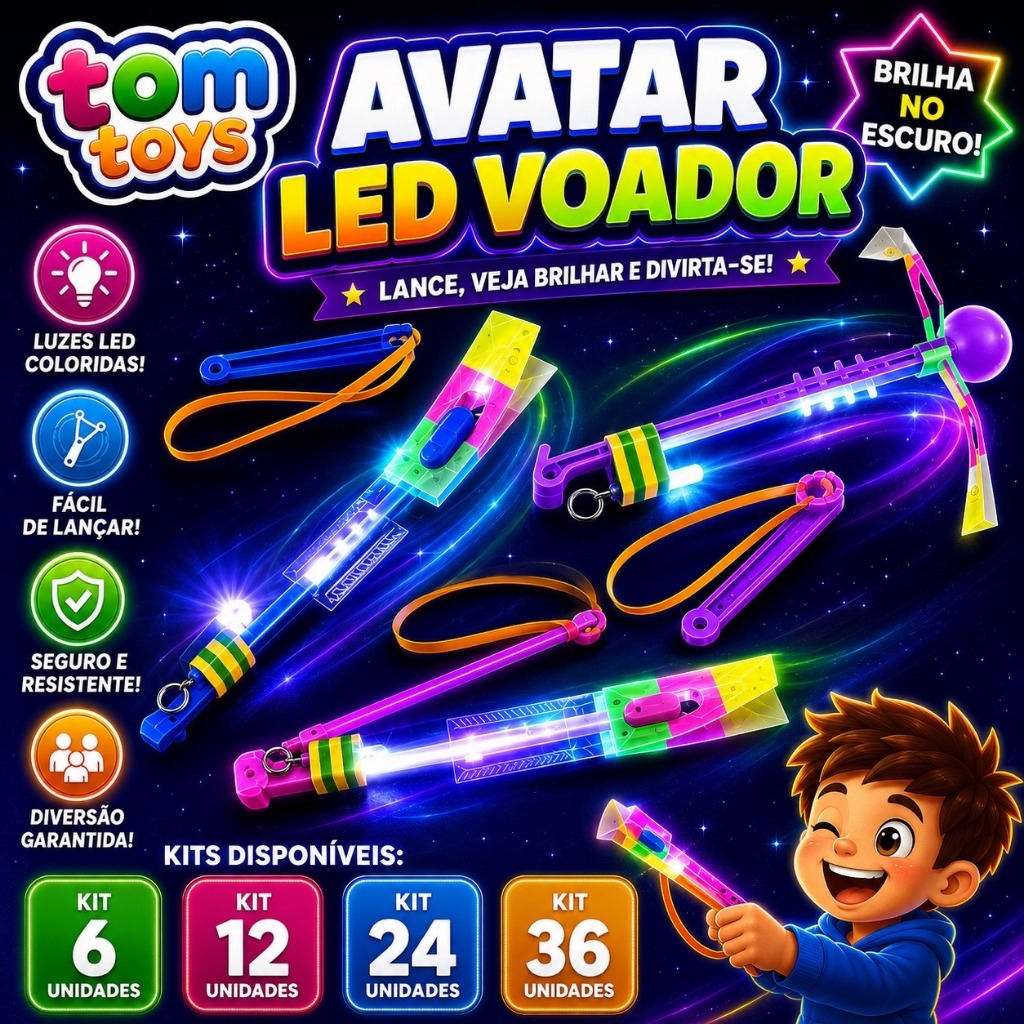 Kit 6, 12, 24, 36 Brinquedo Led Voador Foguete Helicóptero Avatar Flecha de Iluminação Voadora Original