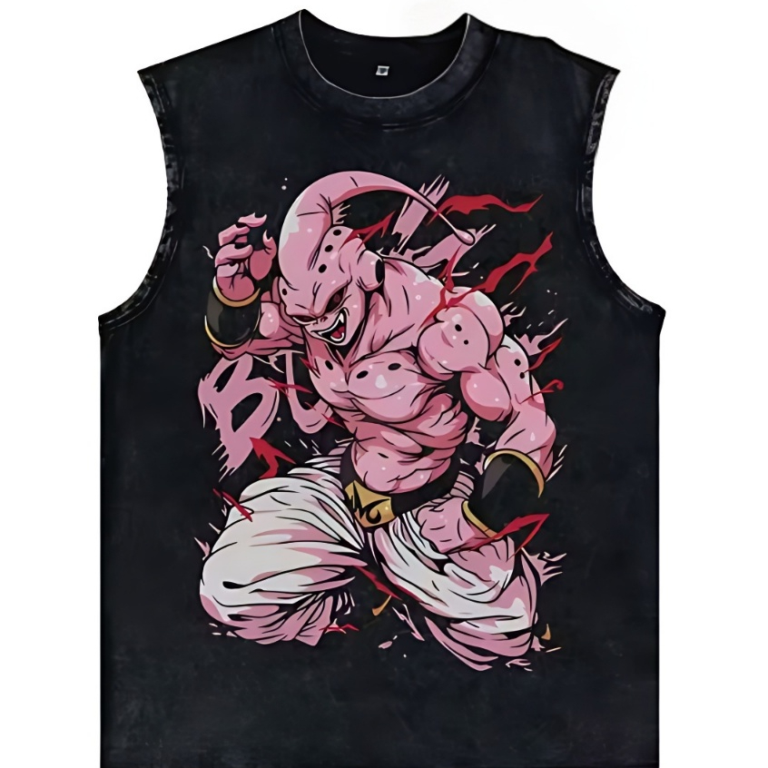 Camiseta Regata Machão Saga Buu Bragon Ball Z Super Buu 100% Algodão Masculino Camisa Cavada Academia Adulto Unissex