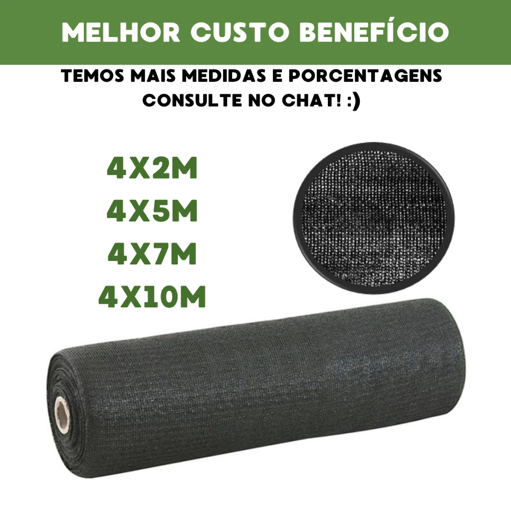 Tela Sombrite Sombreamento 50% Para Horta Jardim Viveiro Estufa Orquidário Pergolado Piscina até 10m
