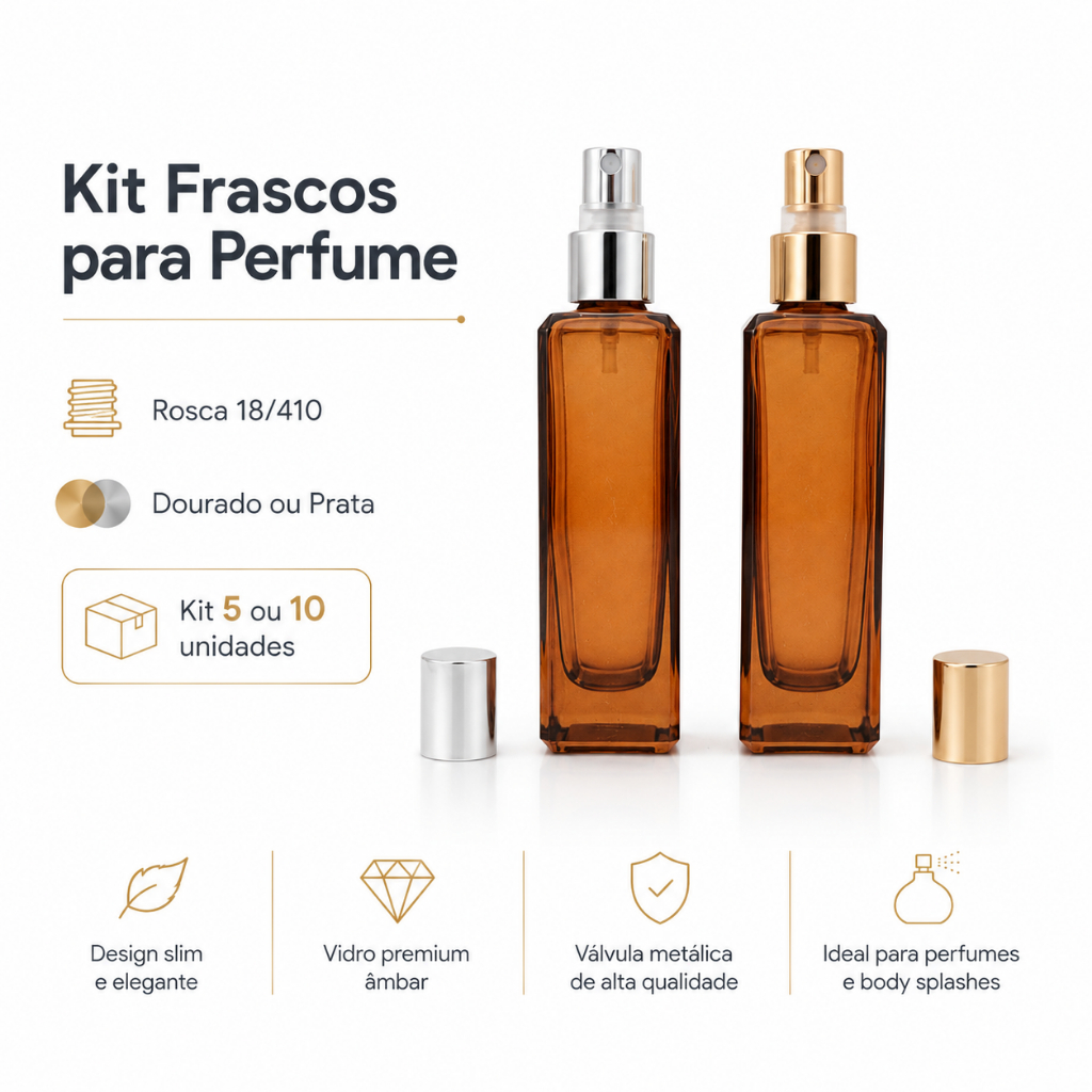 Kit 5 ou 10 Frascos Spray 55ml Vidro Âmbar com Válvula Borrifador para Perfume Home Spray Aromatizador Lembrancinha