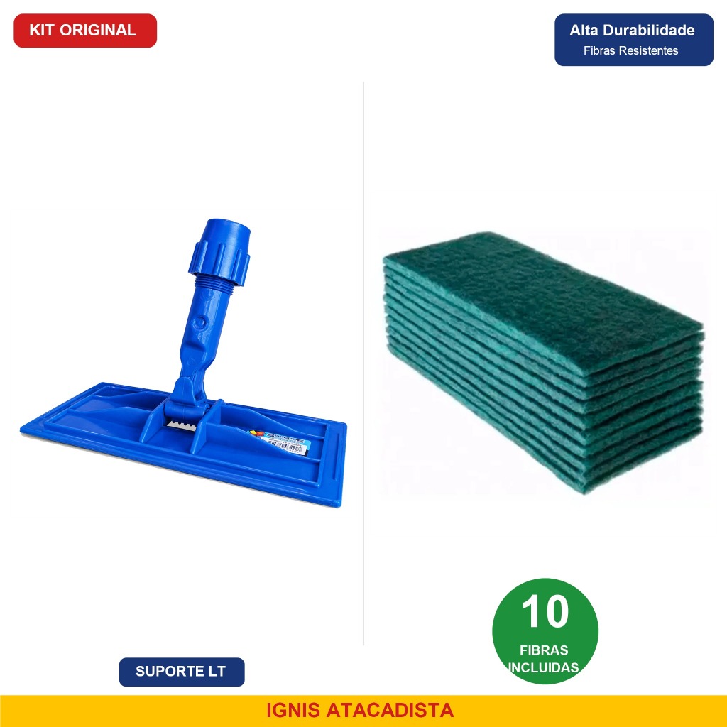 Kit 10 Fibras de Limpeza Pesada Verde + Suporte - Multiuso Piso Azulejo Uso Geral