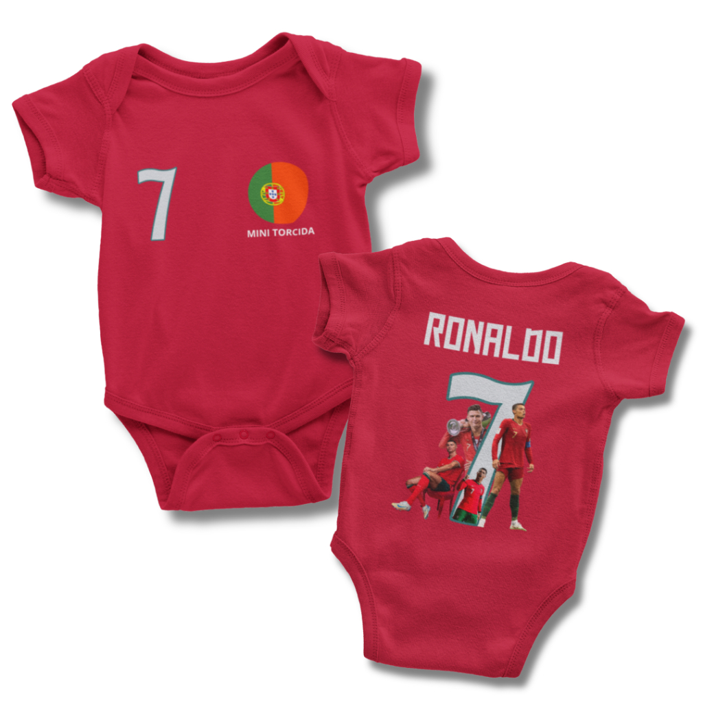 Body Bebê Temático Portugal Copa do Mundo 2026 - Cristiano Ronaldo - Personalizado - Menino - Menina