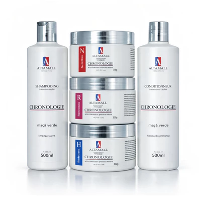 KIT 5 Cronograma Capilar Shampoo Condicionador Máscaras Hidratação Nutrição Reconstrução ALPHAHALL