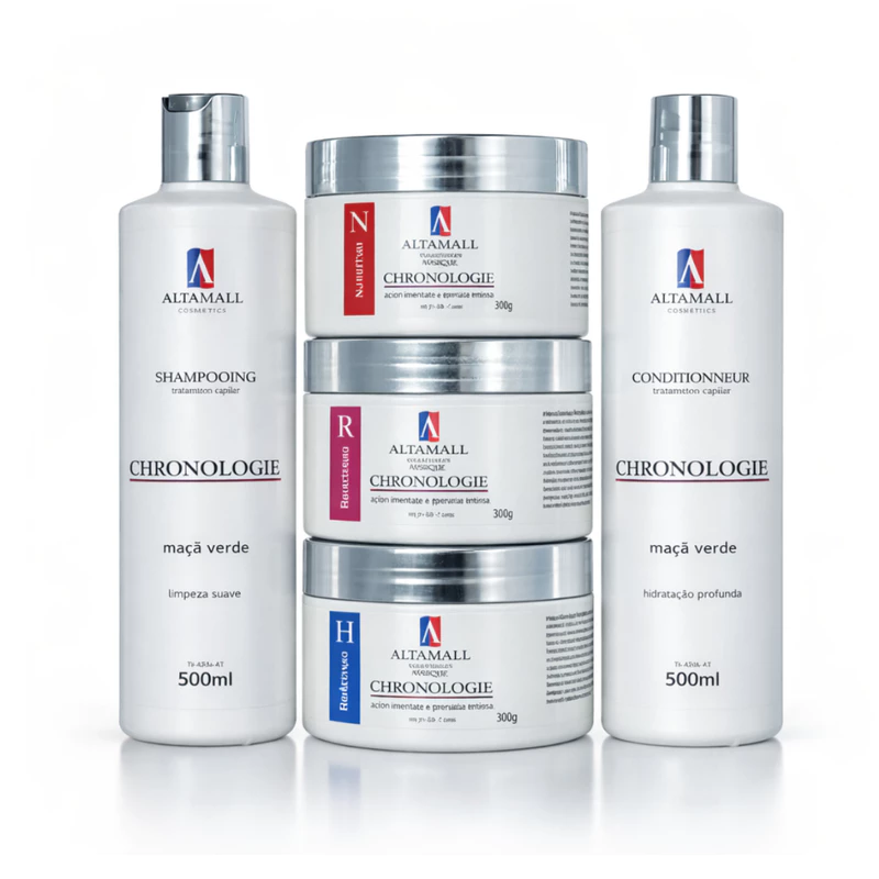 KIT 5 Cronograma Capilar Shampoo Condicionador Máscaras Hidratação Nutrição Reconstrução ALPHAHALL