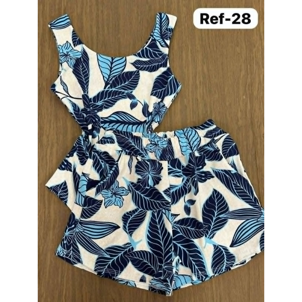 Conjunto Body Maio Suplex Feminino Estampado Short Cintura Alta Verão Tendência Estampa FARM Moda Blogueira Bory