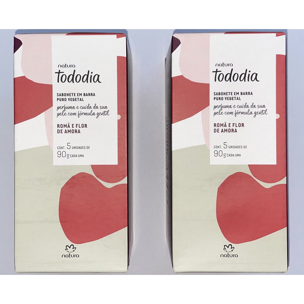 Kit Sabonete em Barra Puro Vegetal Todo dia Natura Romã e Flor de Amora - 2 cxs com 05 un/90 g cd - Total 10 sabonetess