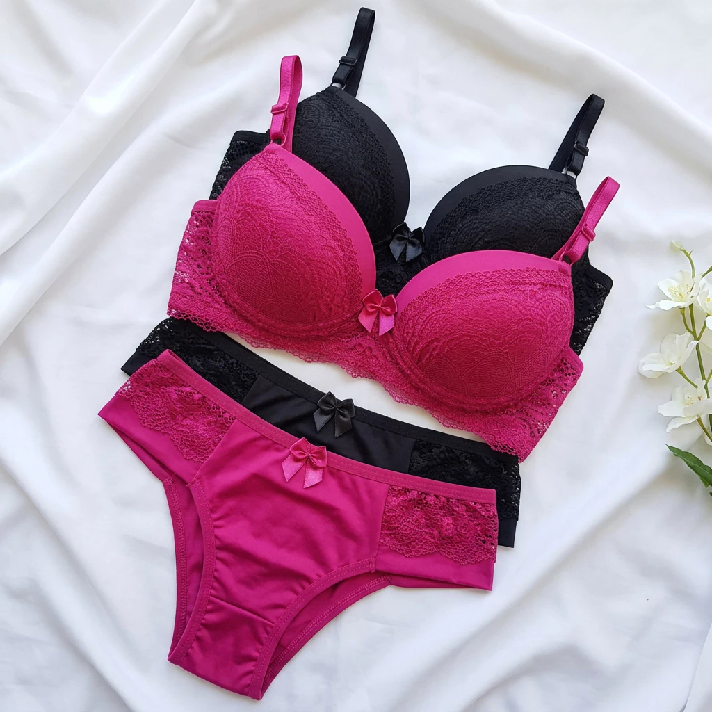 Kit 2 Conjunto Lingerie Feminina Sutiã Com Bojo e Calcinha Rendado Confortável Delicado