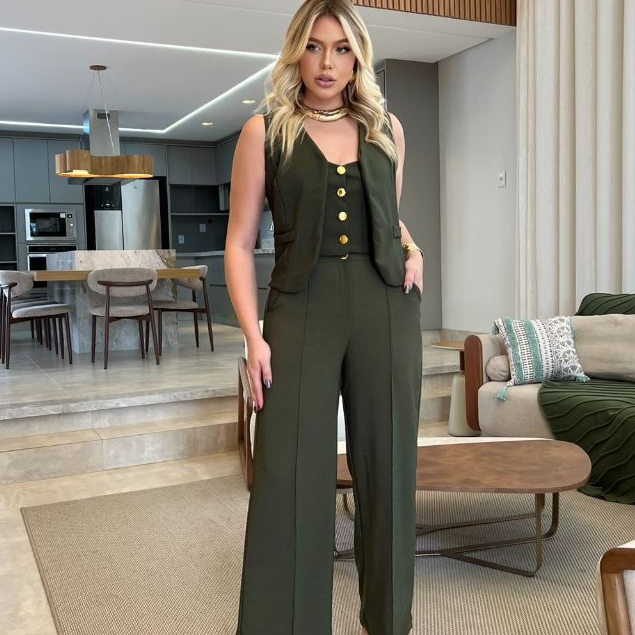 Conjunto Alfaiataria Premium Feminino Colete & Pantalona Wide Leg Elegante Tamanhos M G GG Envio Hoje ideal para Festa