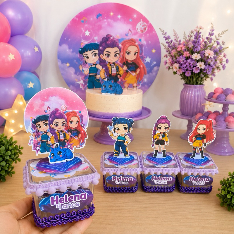 Kit 10 Caixas Acrílica 5x5 Huntrix - Guerreiras do Kpop Lembrancinha Personalizada Luxo | Festa Infantil