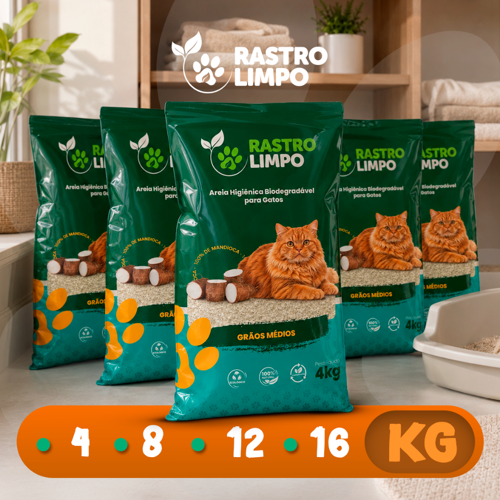 Areia 4 a 16 Kg Biodegradável Grãos Médios Rastro Limpo Premium Torrões Firmes para Gatos