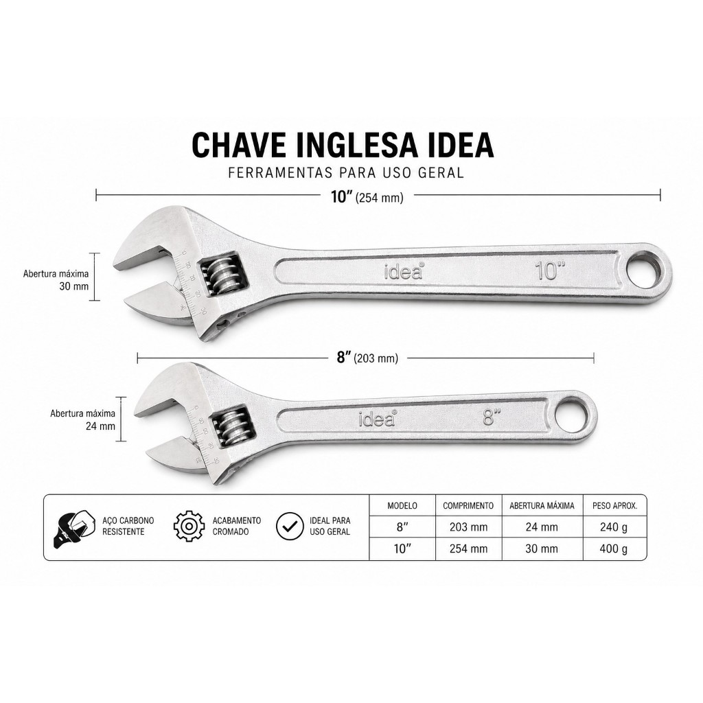 Jogo Chave Inglesa Ajustável 2 Peças 8 E 10 Pol. Reforçada