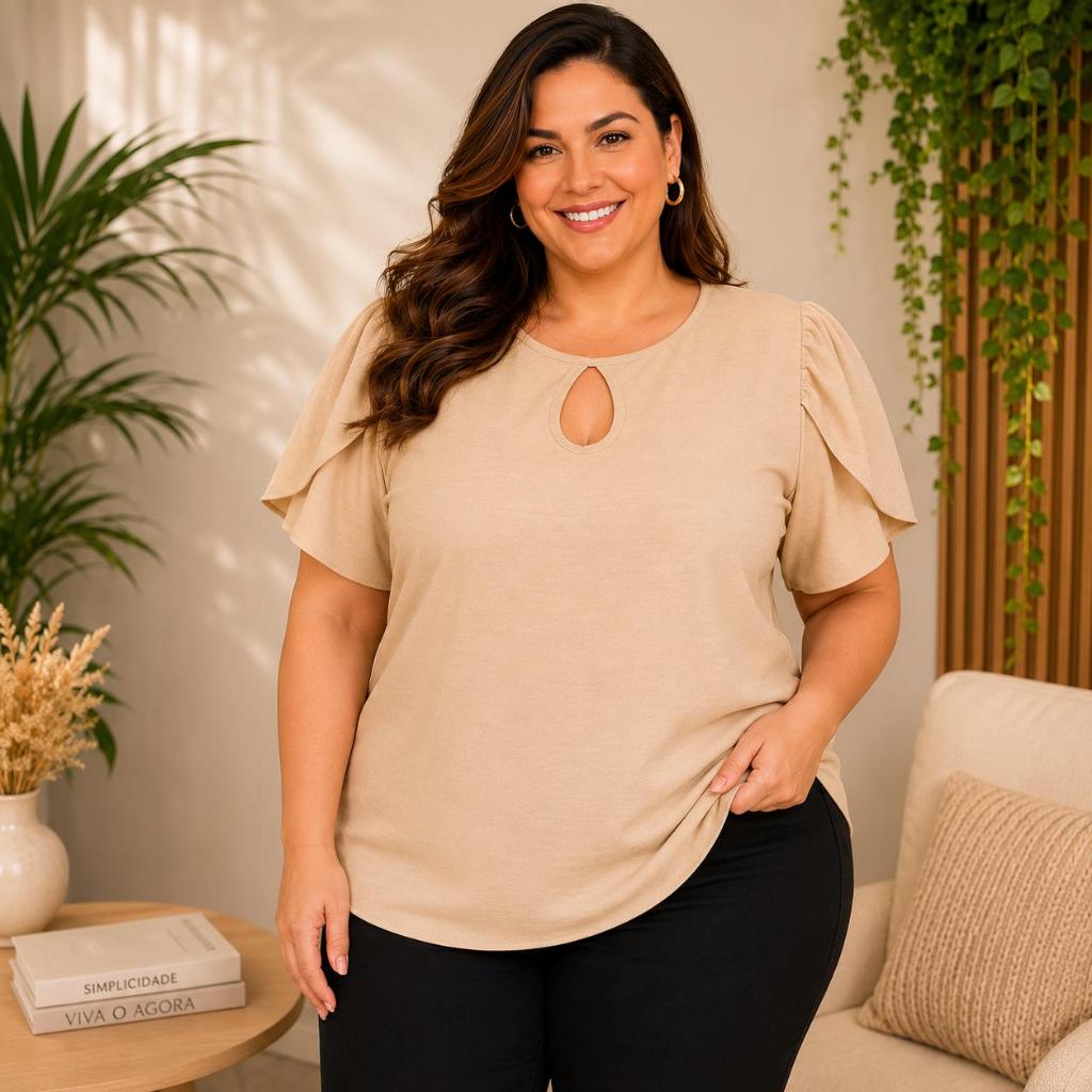 Detalhes do Blusa Feminina Plus Size com Modelagem Confortável tendencia entrega rapida