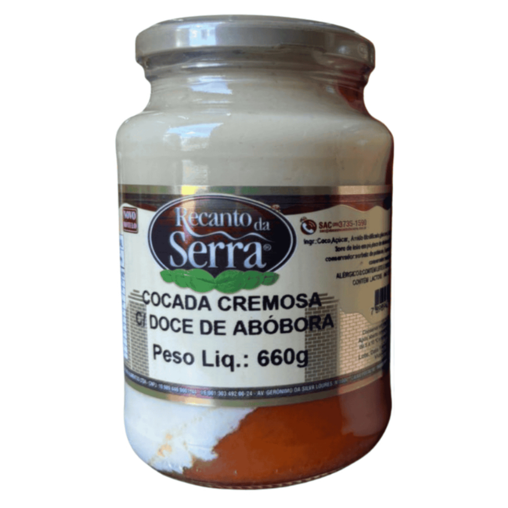 Cocada Cremosa Com Foundant de Leite Deliciosa Recanto da Serra 660g Doce de Minas Uai Sabores