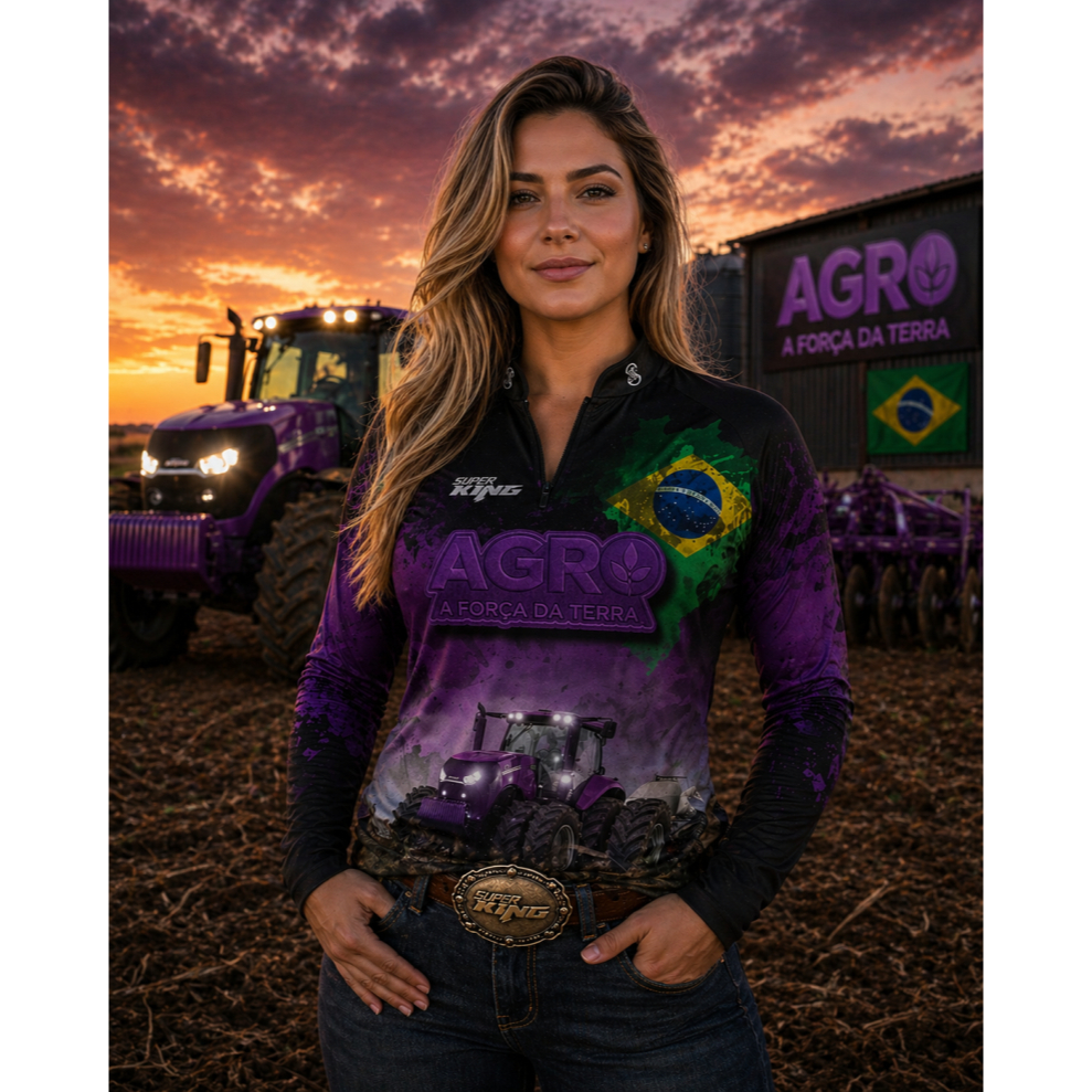 Camisa Camiseta Agro Trator Roxa Proteção Uv50+ Dry GLL-190