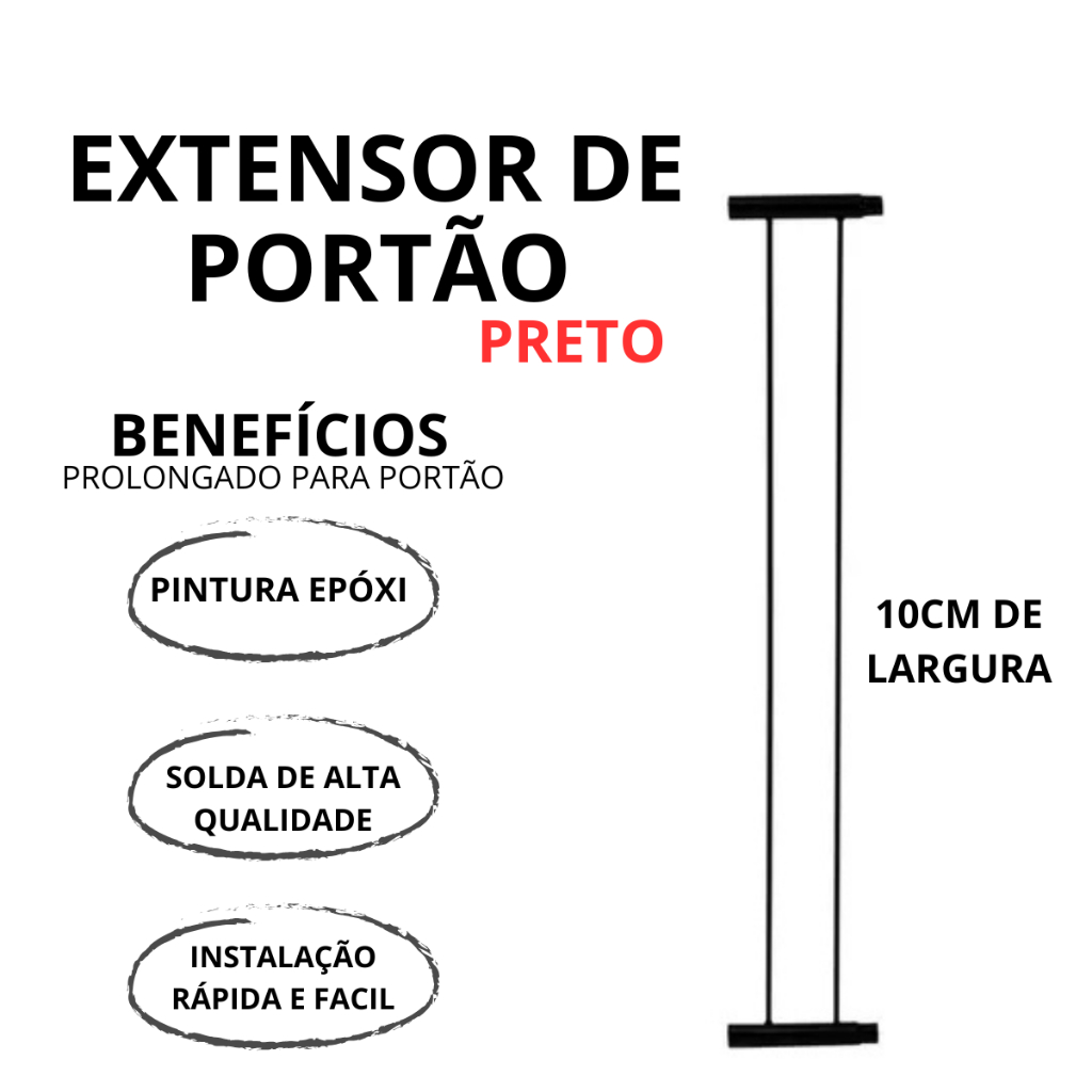 Extensor Prolongador De 10Cm Para Portão Grade Pet e Criança