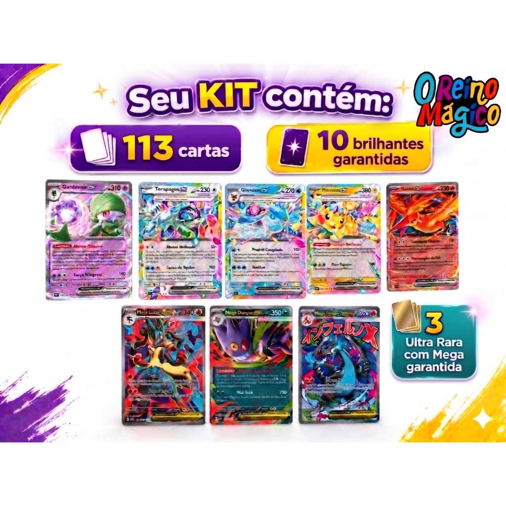 KIT 113 CARTAS COM 3 ULTRA RARA E MEGA GARANTIDA E 10 BRILHANTES