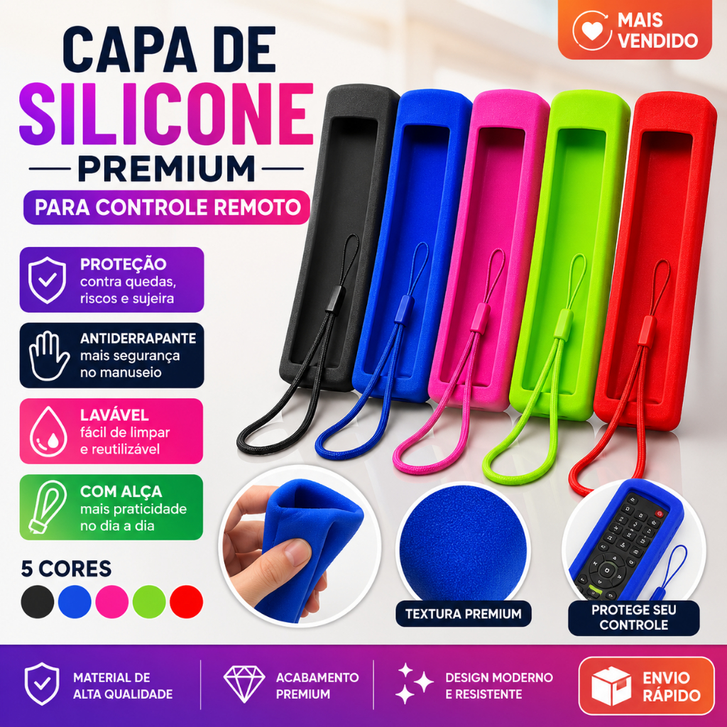 Capa Protetora de Silicone para Controle Remoto de TV - Lavável Antiderrapante