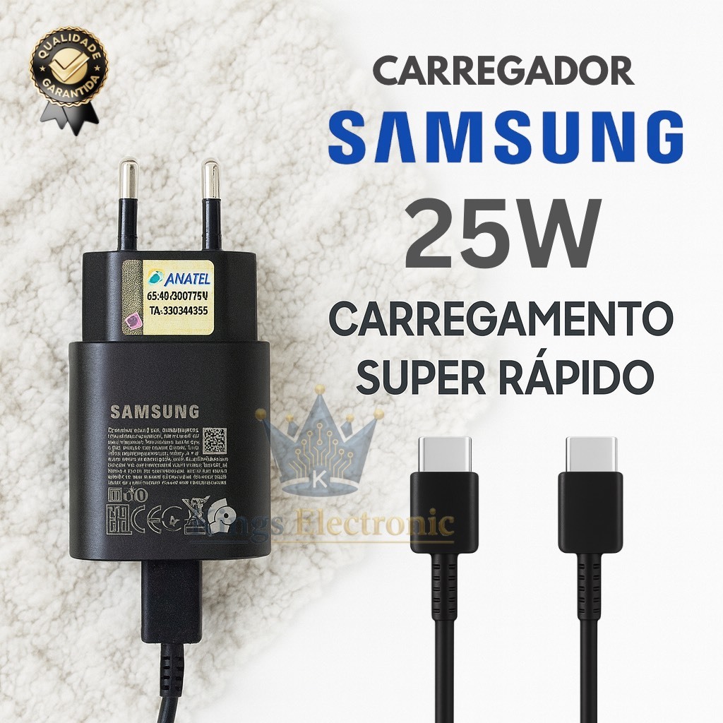 Carregador Samsung Super Rápido 25w Tipo C | M23 s24 s23 s22 s21 s20 s20fe a70