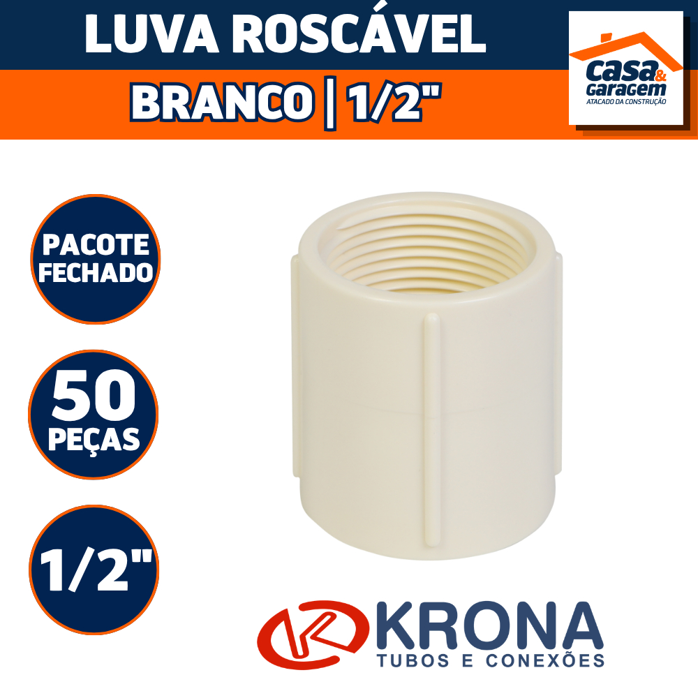 Kit Com 50 Luva Roscável 1/2" 20mm Água Fria 270 Krona