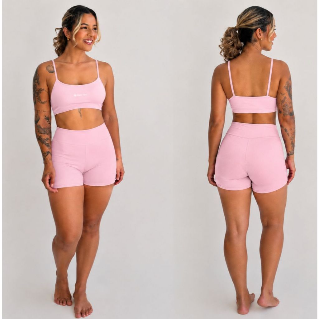 Conjunto Shorts Meia Coxa Cintura Alta + Top Forrado Suplex