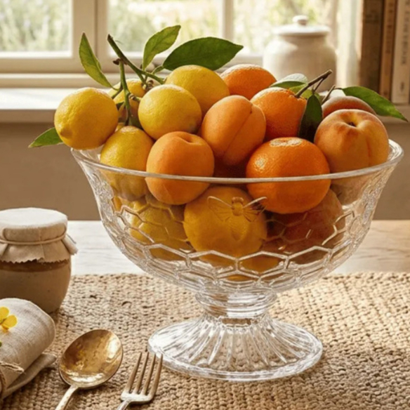 Imagem Centro De Mesa Com Pé Vidro Transparente Abelha Bee Hauskraft 22cm