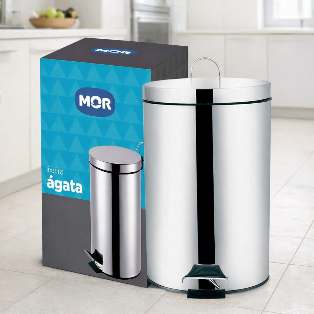 Lixeira Inox MOR Lixeira Ágata Compacta Durável Ambientes Domésticos Corporativos Fechamento Suave