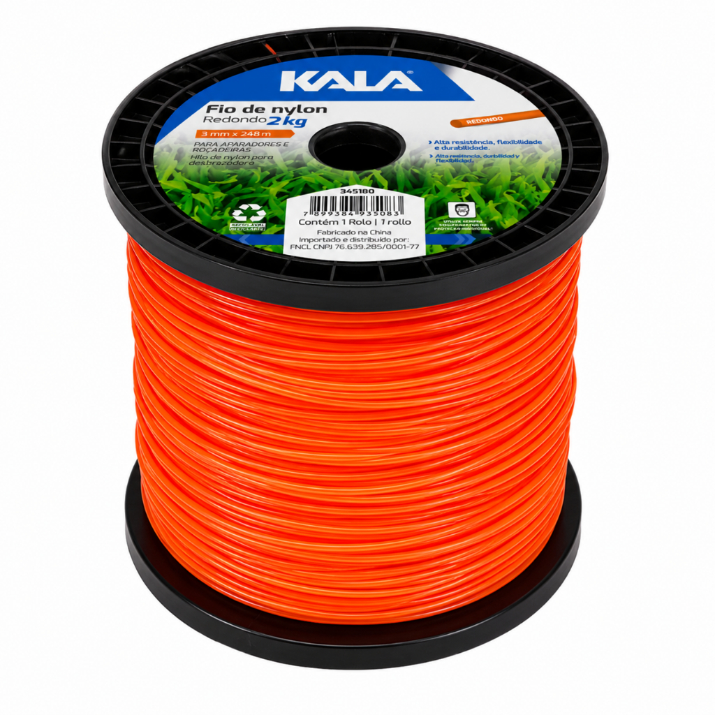 Fio de Nylon Para Roçadeira 3mm 248m 2kg Redondo KALA Alta Resistência
