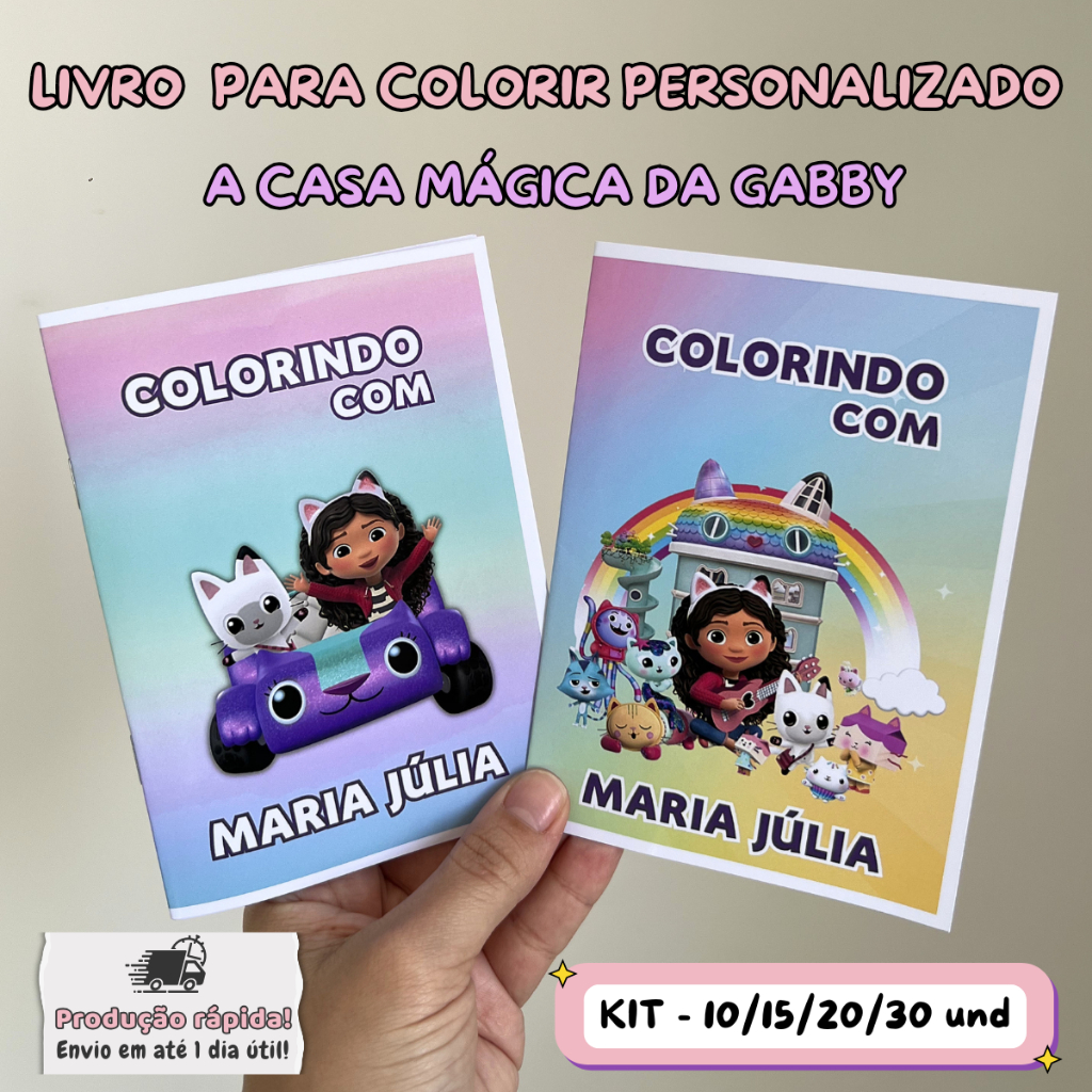 Kit Livro para Colorir Personalizado A Casa Mágica da Gabby | Lembrancinha Aniversário Infantil | Livrinho 10x15