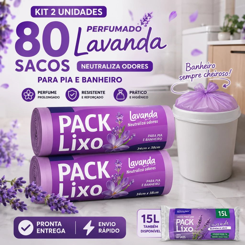 Kit Saco de lixo Perfumado lavanda Pia e Banheiro Neutraliza Odores cheiroso — imagem 1