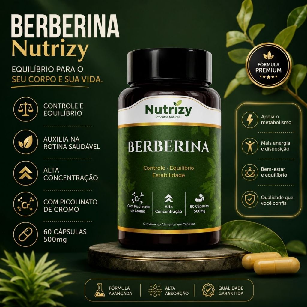 Berberina 500mg 60 Cápsulas Unissex Alta Concentração Auxilia no Controle da Glicose e Metabolismo