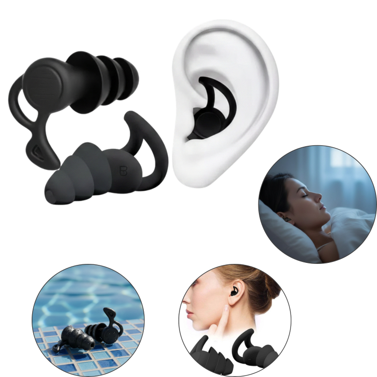 Kit Tampão de Ouvido Protetor Auricular Silicone 3 Camadas Redução de Ruído Reutilizável Com Case P/ Dormir e Natação