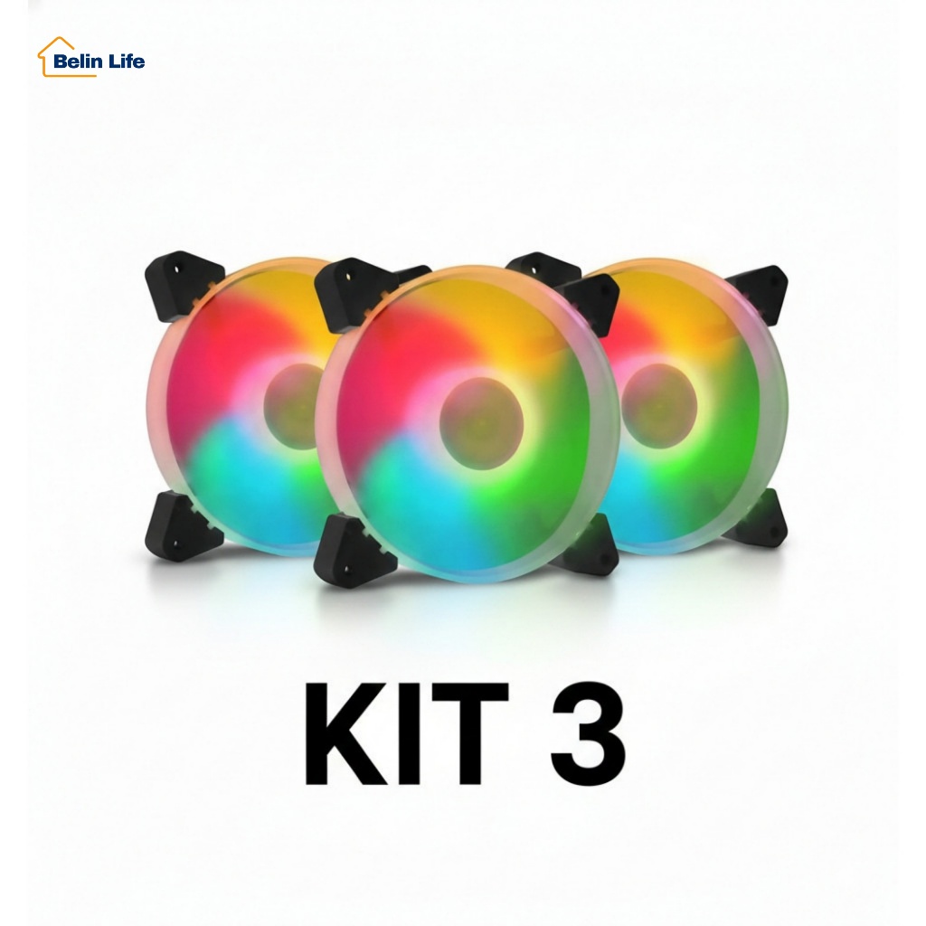 Kit 3 Cooler Fan 120mm RGB 45 CFM PC Gamer Silencioso Gabinete 12V