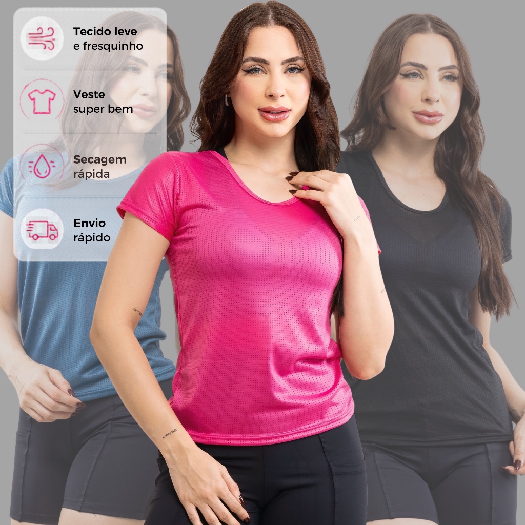 Blusa Academia Feminina Camiseta Dry Fit Anti Odor com Manga - Musculação, Treino e Corrida