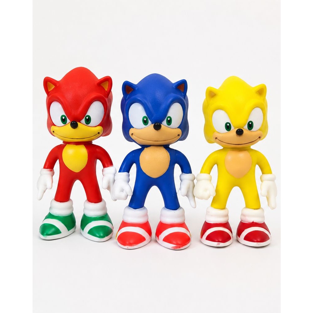 Kit Sonic 3 Personagens Azul Vermelho e Amarelo