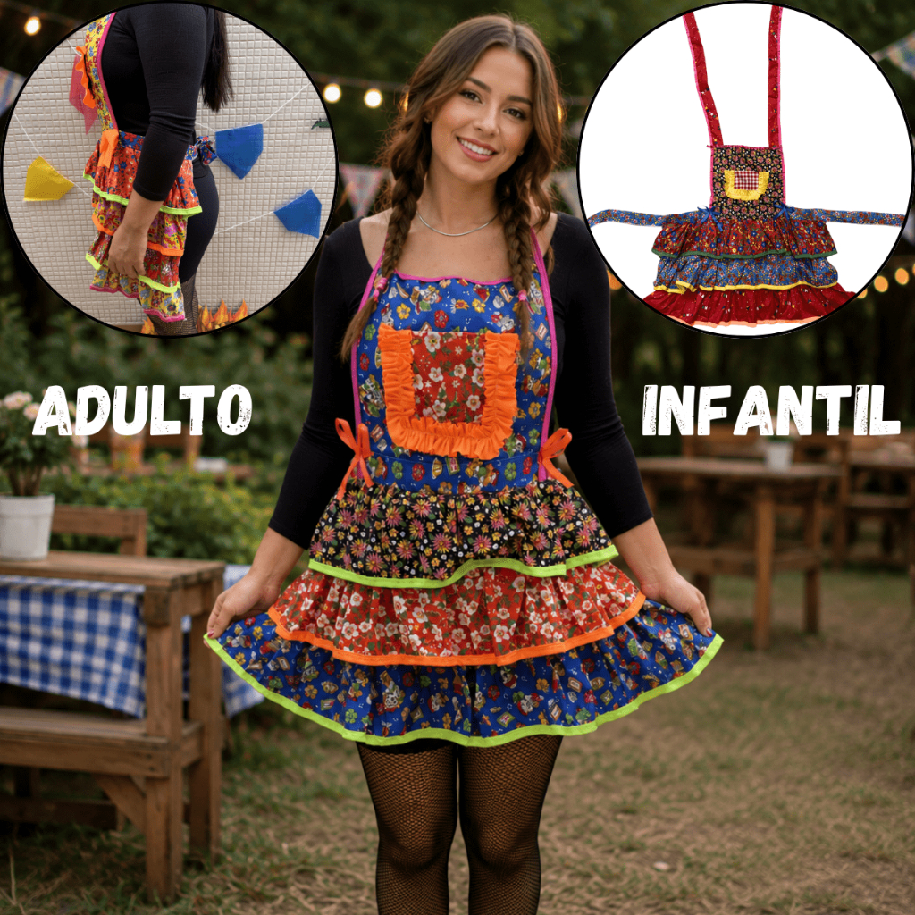 Avental Festa Junina Caipira Feminino Adulto Infantil Arraiá Arraial Fantasia Junino Quadrilha Quermesse Julina Look