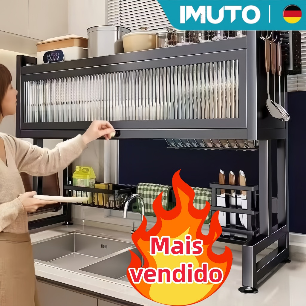 IMUTO 95CM Escorredor De Louça Cozinha Suspensa Modula Pia Rack Organizador Estante poeira porta armário