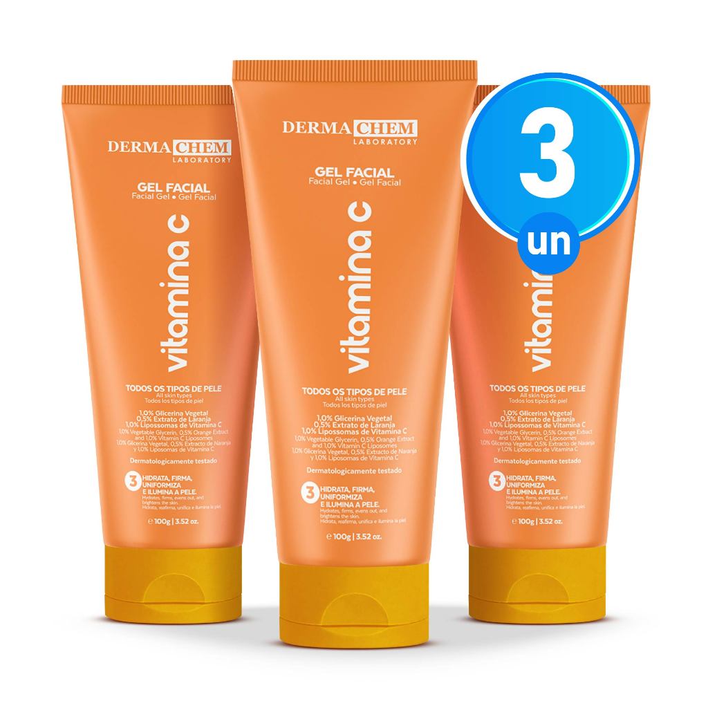 Kit 3 Gel Facial Anti Idade Vitamina C 100ml Dermachem