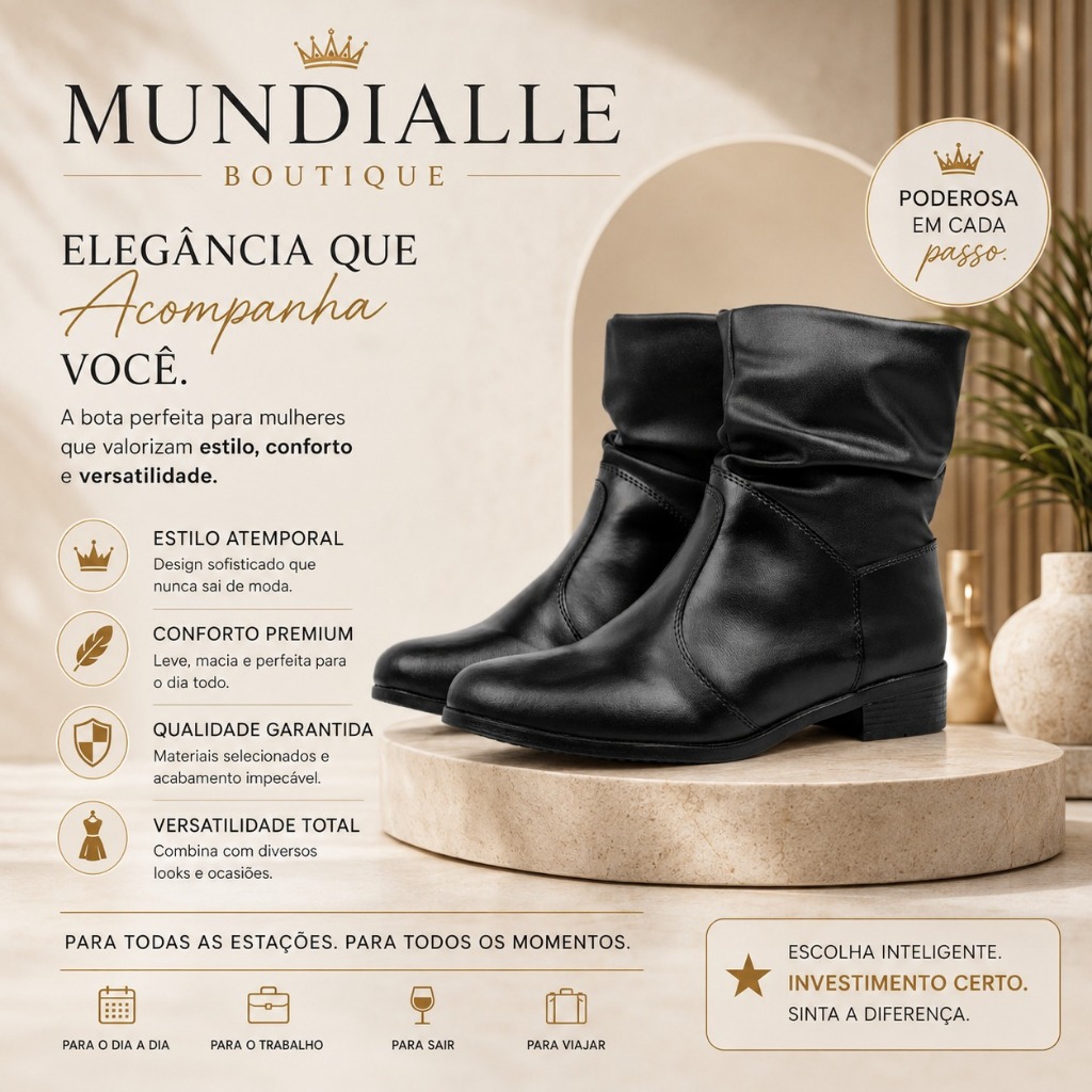 Bota Feminina Coturno Cano Curto Enrugada Confortável Envio Imediato!!