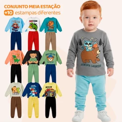Kit Sortido 6 Peças de Roupas Infantil Bebê Menino(3 Camisas + 3 Calças)Kit 3 Conjuntos Meia Estação