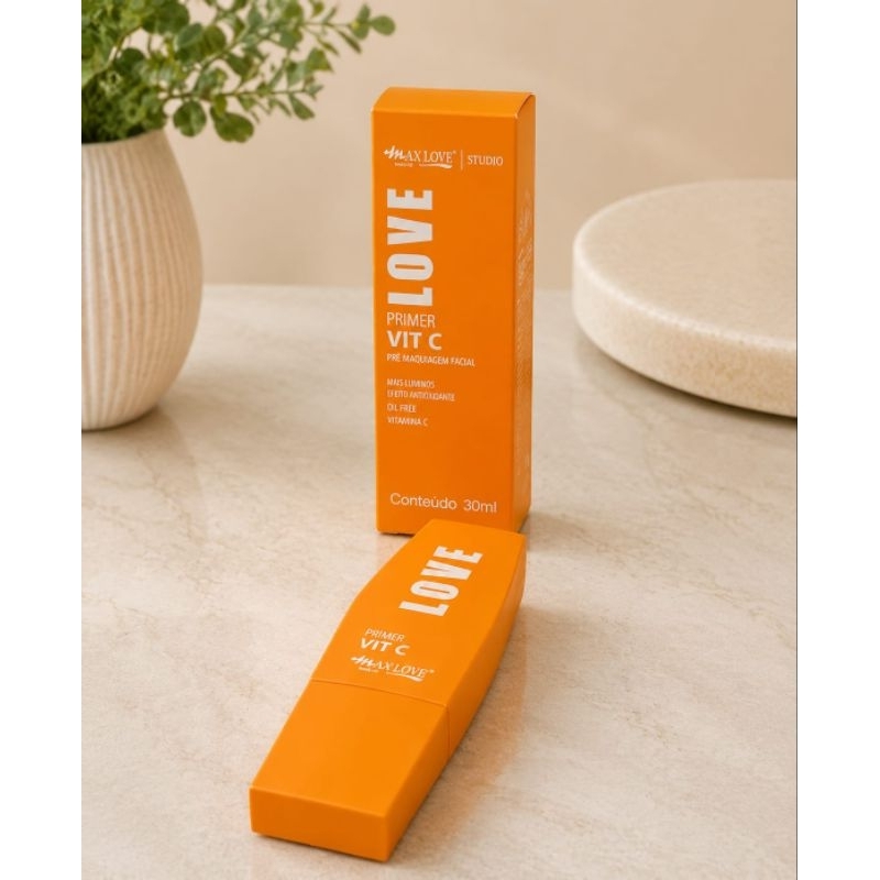 Primer Facial Vitamina C Max Love 30ml – Pré Maquiagem, Oil Free, Antioxidante