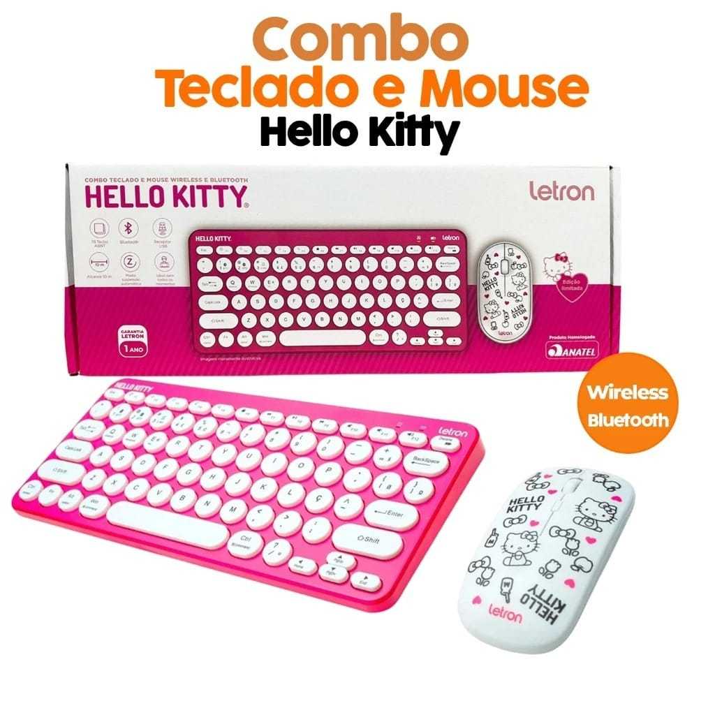 Combo Teclado + Mouse Hello Kitty S/ Fio Bluetooth Wireless