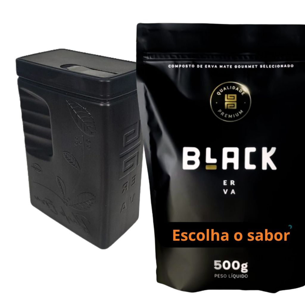 Kit Tereré 1 Erva Mate Tereré Black Erva + Porta Erva Mate Black Erva 500g Pote Erva Mate Mateira